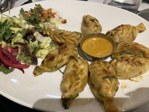 Momos meal  at The Mantraa in Barcelona