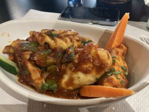 Special momos meal (w/ spicy indian tomato sauce)  at The Mantraa in Barcelona