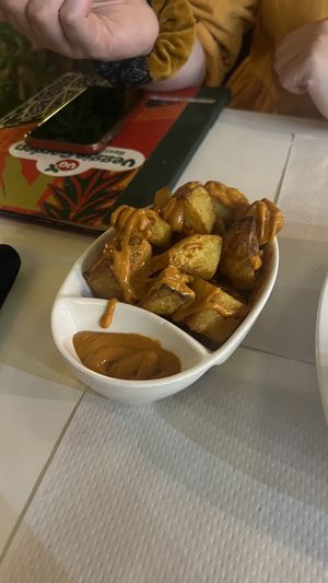 Lovely potatas bravas  at The Mantraa in Barcelona