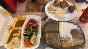 Nepali Luxury Thali + Samosa sides  at The Mantraa in Barcelona