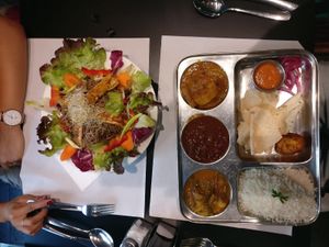 Thali and Japanese salad at The Mantraa in Barcelona
