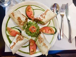 Wrap with tofu, seitan, veggies and guac at The Mantraa in Barcelona