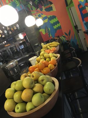 Lots of fresh fruit for juices and smoothies  at The Mantraa in Barcelona