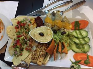 Sharing tapas platter  at The Mantraa in Barcelona