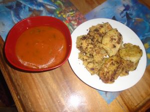 sweet potato cakes with mango and tomato salsa at Casa El Delfin in Trinidad