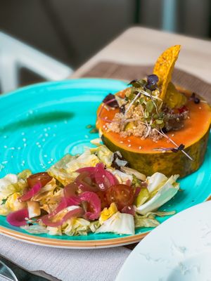 Papaya rellena menú del día  at Crock and cock in Bilbao