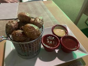Wrinkled potatoes with 3 vegan sauces  at Crock and cock in Bilbao