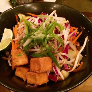 Pad Thai - rice noodles, tamarind, Thai chile, bean sprout, Napa cabbage, carrot, scallion, marinated tofu, peanuts ($17) at Buku Raleigh in Raleigh