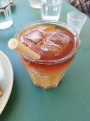 Iced verlängerter with oat milk (gotta pay extra for that) at 7Stern in Vienna