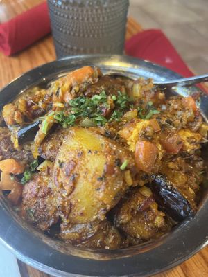 Eggplant and potato + tofu 🤍🌱  at Rajput Indian Cuisine in Suffolk