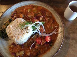 Enormous plate of vegan curry and rice -- so so so delicious! at Veggie Syokudo Funadeya in Fukuoka