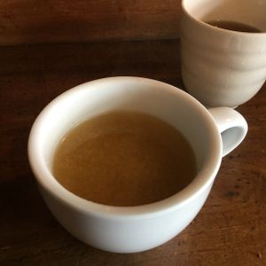 Soup comes with the set meal~ Can't see in the pic but the veggies are at the bottom! Had a ginger taste to it... nice!! at Veggie Syokudo Funadeya in Fukuoka