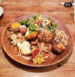 Set with burger at Veggie Syokudo Funadeya in Fukuoka