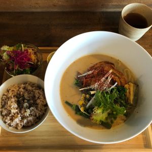 Ramen set! at Veggie Syokudo Funadeya in Fukuoka