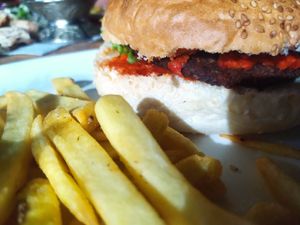 Vegan burguer of Black beans at Food House in Mostar