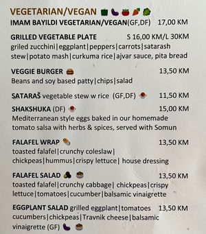 Veg section of menu at Food House in Mostar