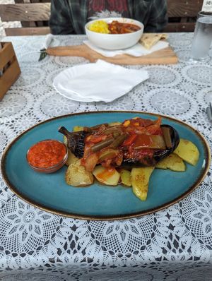 Aubergine and potatoes at Food House in Mostar