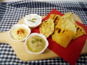 Hummus dip selection at Food House in Mostar