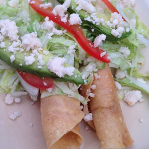 'chilorio' flautas with yuca cheese at Las Delicias Fonda Vegana y Vegetariana  in Cancun