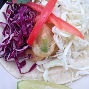 baja californian style taco. this one is weathered avocado at Las Delicias Fonda Vegana y Vegetariana  in Cancun