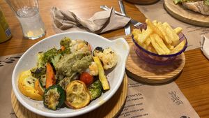 Chargrilled mixed vegetables with avocado saucee  at Casa Alongos in Melide