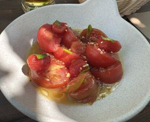 Tomato, mint and peanuts salad  at Casa Alongos in Melide