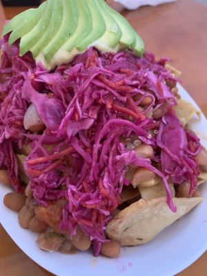 A closeup of the kimchi nachos! So good!!  at Viva Vegeria in San Antonio