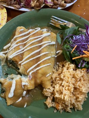 Kale and spinach enchiladas   at Viva Vegeria in San Antonio