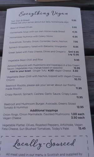 The vegan menu at RiverView Restaurant in Dunkeld