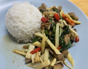 Vegan mushrooms and bamboo shoots   at Vegie House in Bangkok