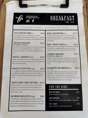 Updated breakfast price list at Blendlove in Southport