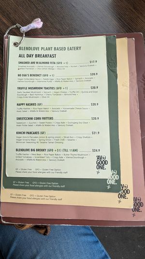 Breakfast menu May 2025 at Blendlove in Southport