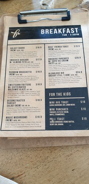 Breakfast menu 1st day of Autumn 2020 at Blendlove in Southport