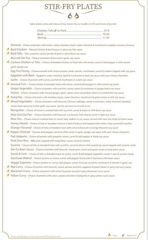 All vegetarian options are marked with the leaf. Some vegan options too, but check for ingredients.  at Mr. Chopsticks in Denton