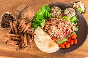 Salad yogi with pita bread ,hummus, falafel mushroom  at Yogi Cafe in Koh Samui