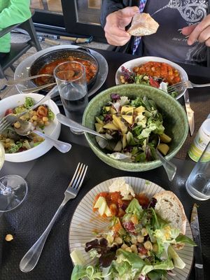 3 dishes from the first course.   at Ultreia Cafe and Alburgue in Arzua