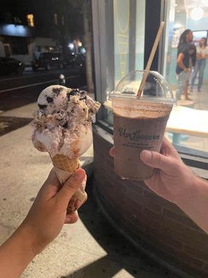 Strawberry Shortcake with Caramel Cookies and Cream, and a Chocolate Milkshake at Van Leeuwen Ice Cream - East Village in New York City