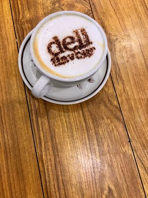 Coffee art. Many vegan m*lk choices at Deli Flavour - Silver Arcade in Leicester