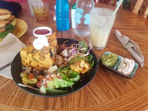 04.06.21 - Frittata Buddha Bowl and Golden (Turmeric, Ginger and Banana) Smoothie  at The Wallflower Cafe in Herne Bay