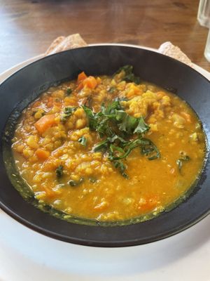 Delicious daal with chapati bread  at The Wallflower Cafe in Herne Bay