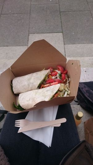 Avocado and sweet potato wrap with cashew pesto at The Wallflower Cafe in Herne Bay