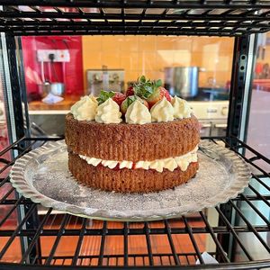Fresh gluten free Victoria sponge with buttercream and Kent strawberries  at The Wallflower Cafe in Herne Bay