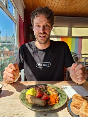 Kieran so excited for this breakfast! at The Wallflower Cafe in Herne Bay