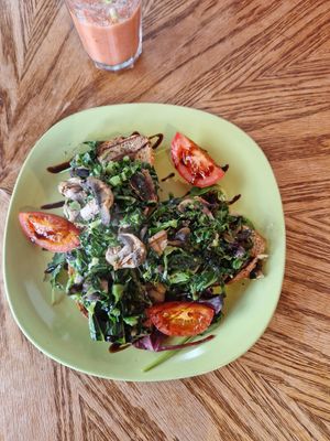 Sourdough with mushrooms and greens at The Wallflower Cafe in Herne Bay