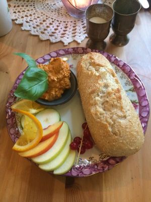 bread with tomato basil spread at Cafe Herzstück in Goerlitz