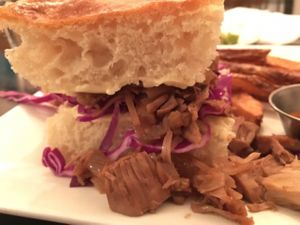 Jackfruit on focaccia bread close-up at The Coronado PHX in Phoenix