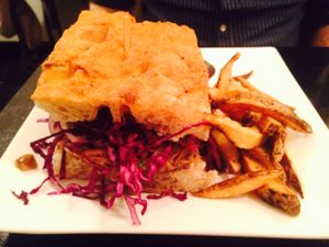 Jackfruit sliders made into a vegan sandwich  at The Coronado PHX in Phoenix