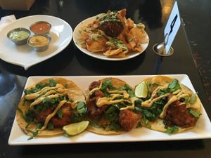 Fried Guac (top) and Cauliflower Tacos (yum!) at The Coronado PHX in Phoenix
