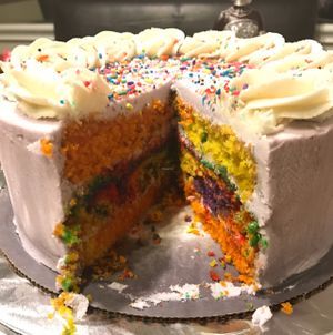 inside my special order Unicorn/Rainbow cake at The Coronado PHX in Phoenix