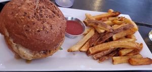 Chickpea Burger and fries. at The Coronado PHX in Phoenix